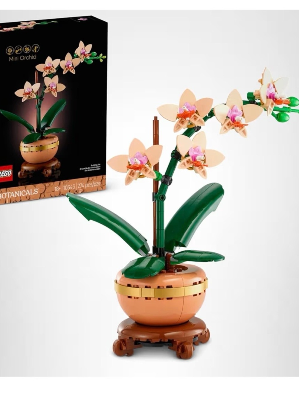 Lego Peach Orchid with Green Leaves and Gold Pot